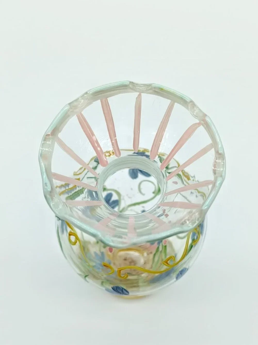 Tracy Porter Hand-Painted Pastel Blue Daisy Glass Bud Vase